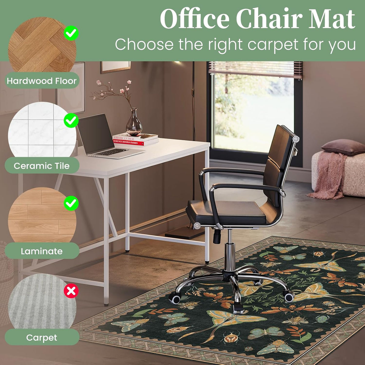 Office Chair Mat for Hardwood Floor & Tile Floor,36"x48"-Colorful Insects