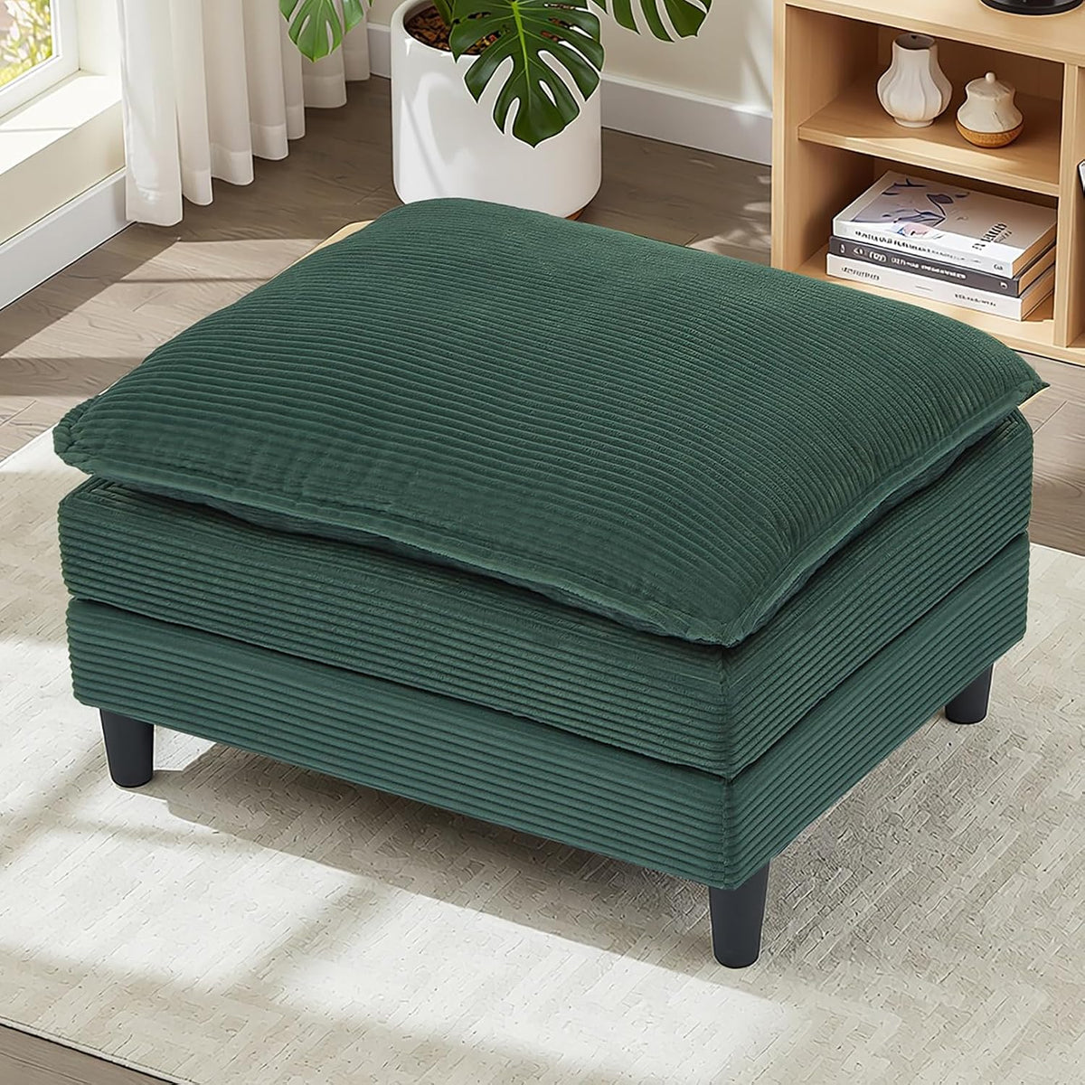 Match Ottoman Only for Cloud Modular Sectional Couch Sectional, Corduroy Footstool Extension for Sectional Sofa, Modern Soft Comfy Ottoman Cushioned Footrest for Living Room, Green