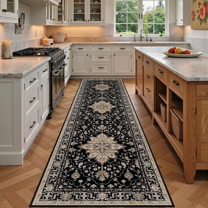 RELEANY Area Rugs Runner 2'x7' Washable Non-Slip, Floral Vintage Distress