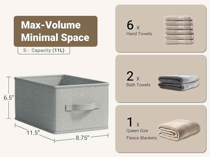 3 Pack Fabric Storage Bins for Shelves | 11.5x8.75x6.5in Closet Storage Baskets