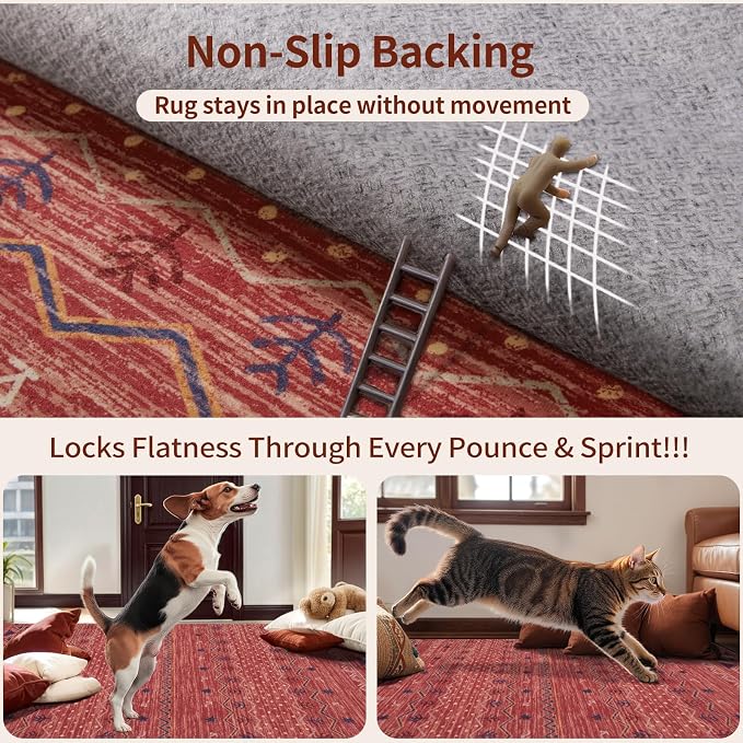 SERISSA 2x3 Rugs for Entryway, Washable Non-Slip Red Ochre Small Area Rug