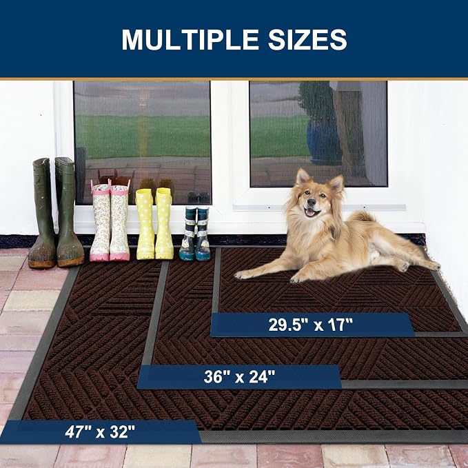 Smiry Front Door Mat Outside Entrance, Heavy Duty Sturdy Natural Rubber Doormat