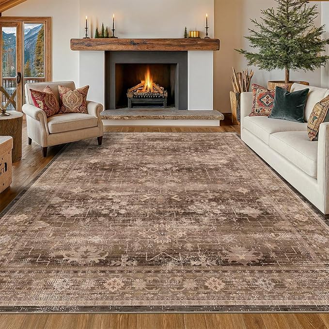 Hazo Haus Boho Brown Living Room Rug 7x9