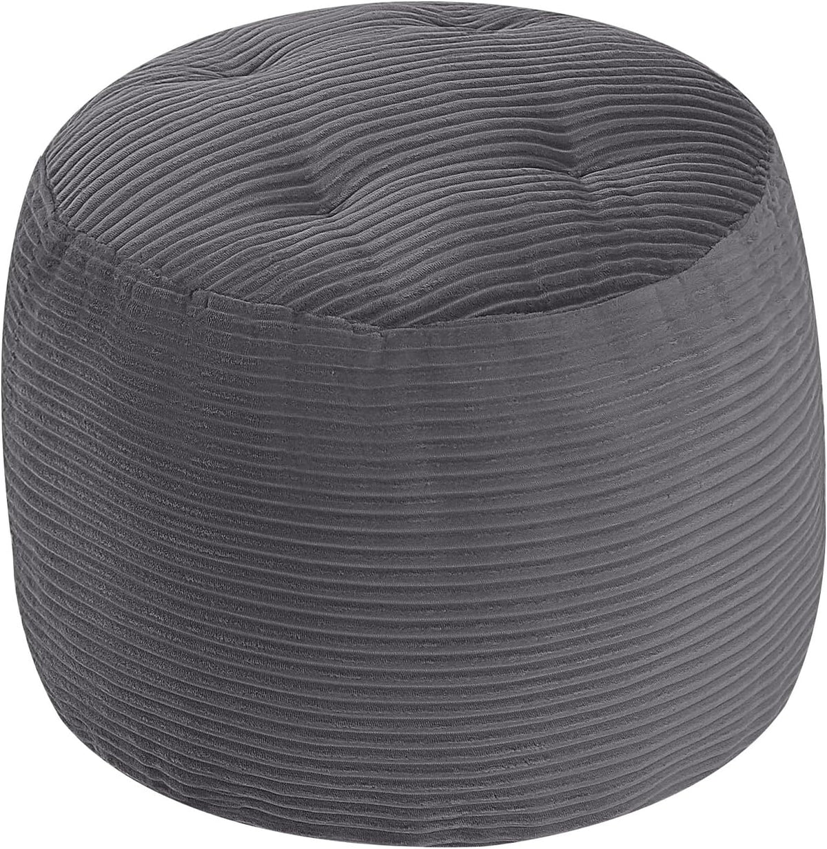 MeMoreCool Round Pouf Ottoman 20x15 Inch, Corduroy Footstool, Dark Grey