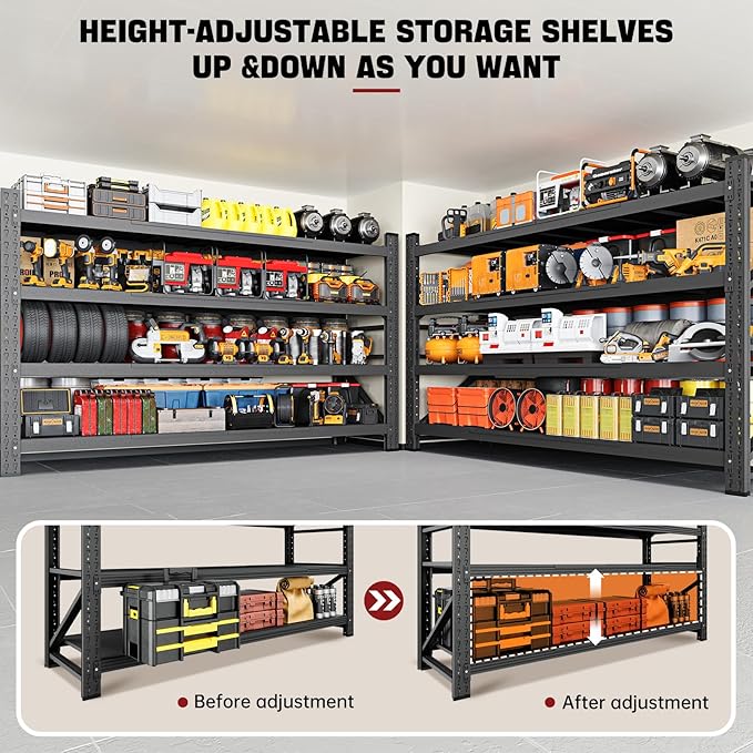 8000LBS Storage Shelves, 68" W Garage Shelving Heavy Duty Metal Adjustable Garage Shelves, Shelving Units Industrial Shelving for Warehouse, 68" W x 24" D x 63.4" H, Black