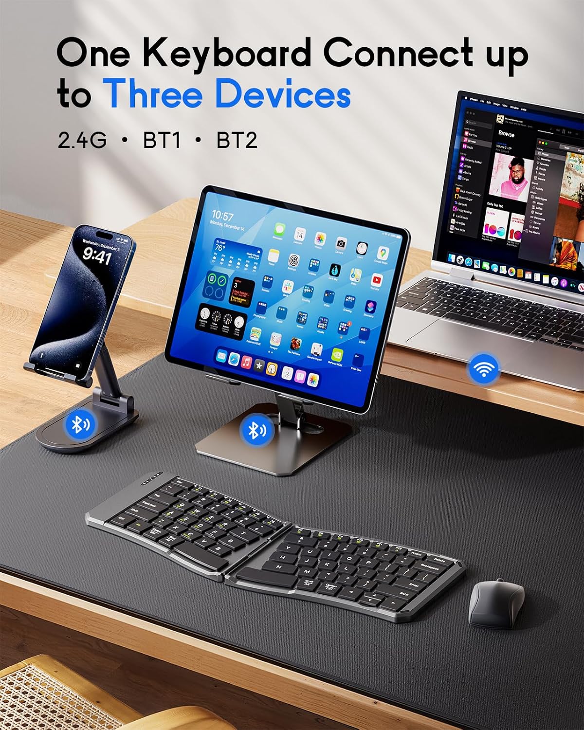 MoKo Ergonomic Foldable Keyboard, Split Portable Folding Bluetooth Keyboard