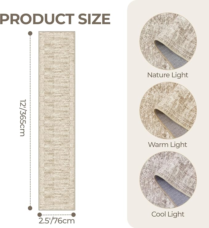 Washable Runner Rug 2.5x12, Non-Slip Long Bathroom Rugs Runner