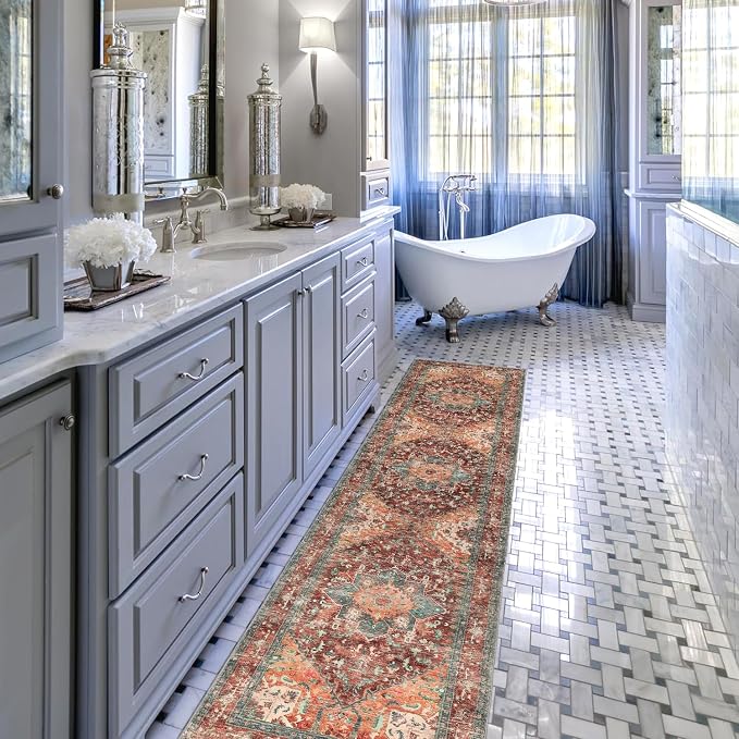 Yamaziot Washable Runner Rug, 2x8 Non-Slip Boho Vintage Hallway Rug Runner