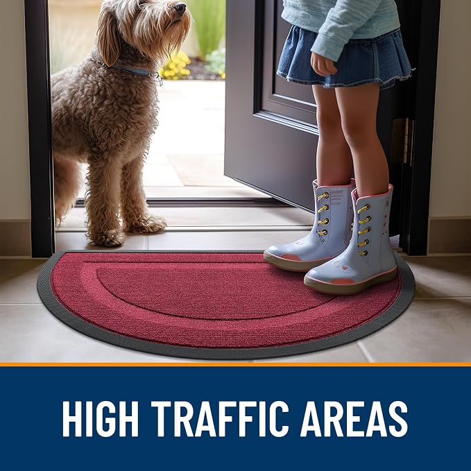 OLANLY Half Circle Door Mat Indoor Outdoor Entrance Welcome, Waterproof