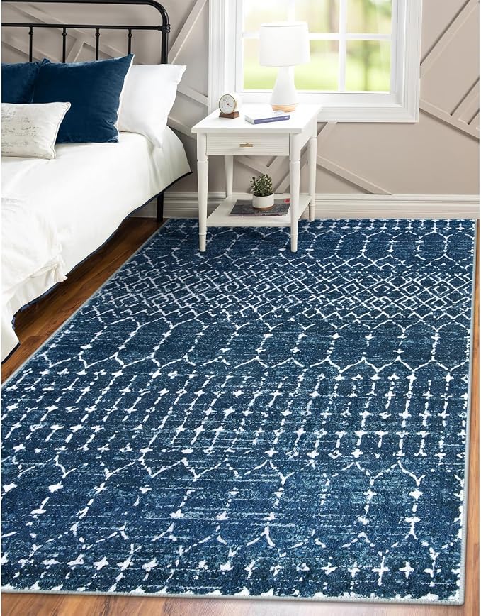 Lahome Moroccan Blue 3x5 Non-Slip Washable Soft Rug