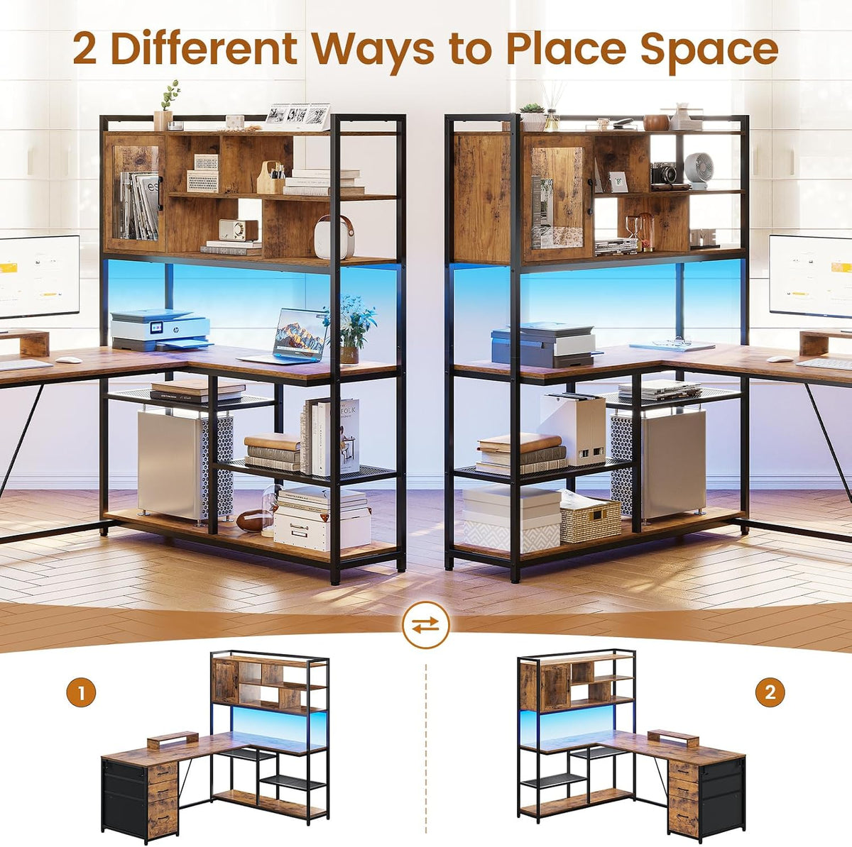 SEDETA 58'' L Shaped Computer Office Desk with 3 Drawers and Bookshelf
