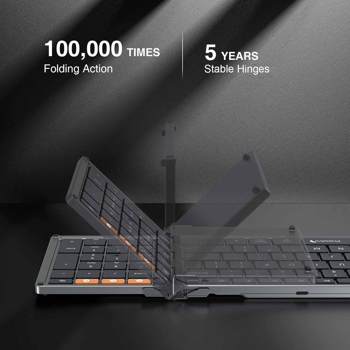 ProtoArc XK01 Full-Size Foldable Bluetooth Keyboard for Travel, Space Gray