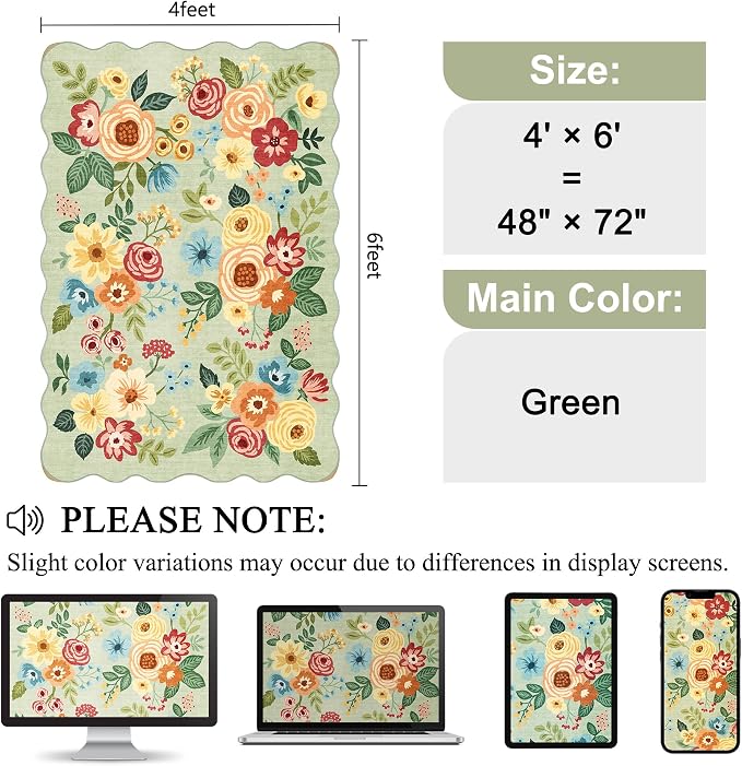 DUKINO 4x6 Area Rug, Floral Non-Slip Indoor Washable Rug