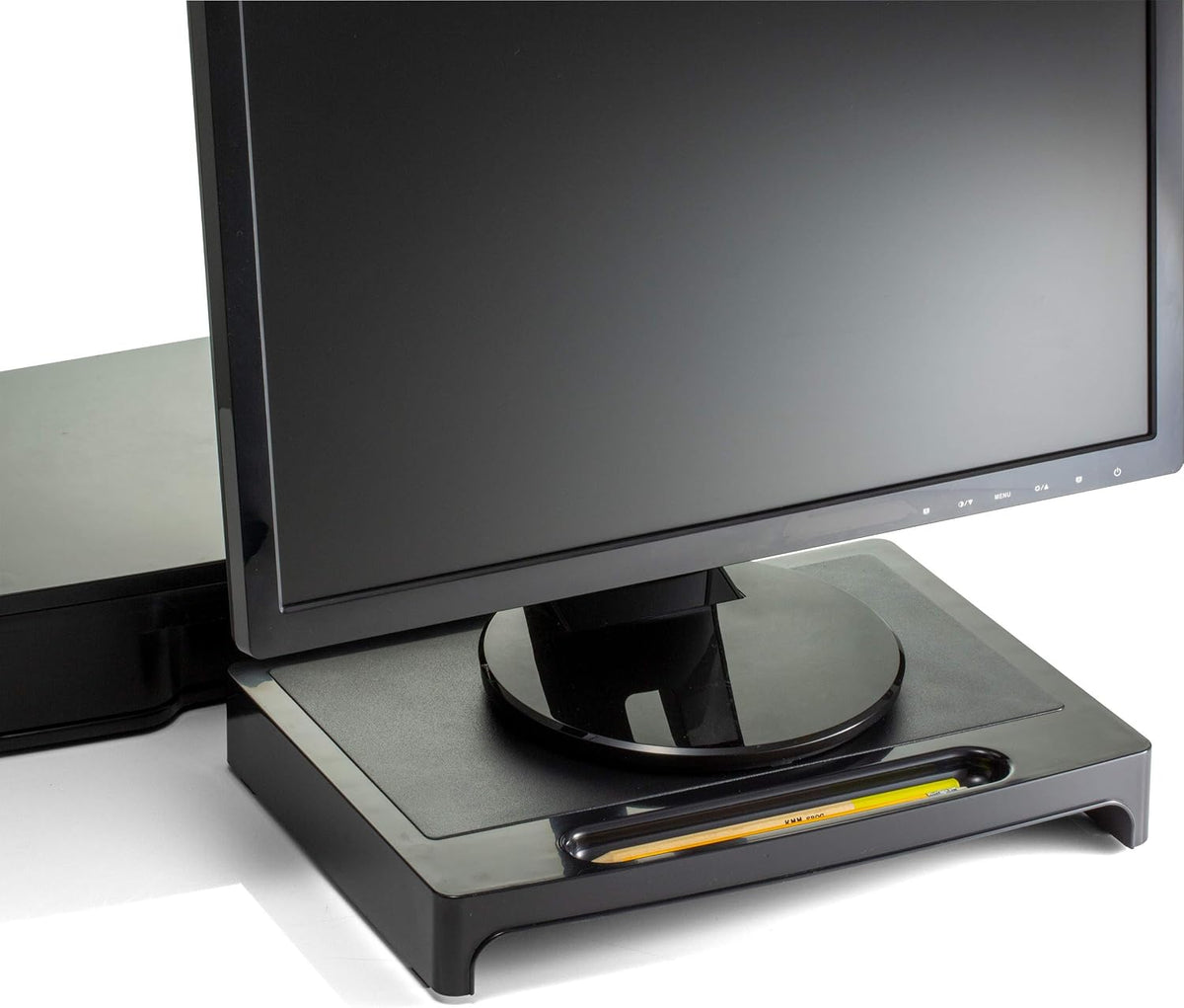 Officemate 2200 Series Monitor Stand with Security Drawer - Executive Monitor Riser and Desk Organizer, 13-1/8" x 9-7/8" x 5", Black