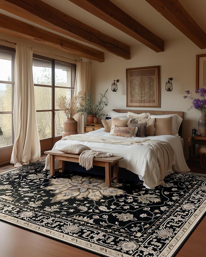 RELEANY Area Rugs Large 10'x14' Washable Non-Slip, Floral Vintage Distress