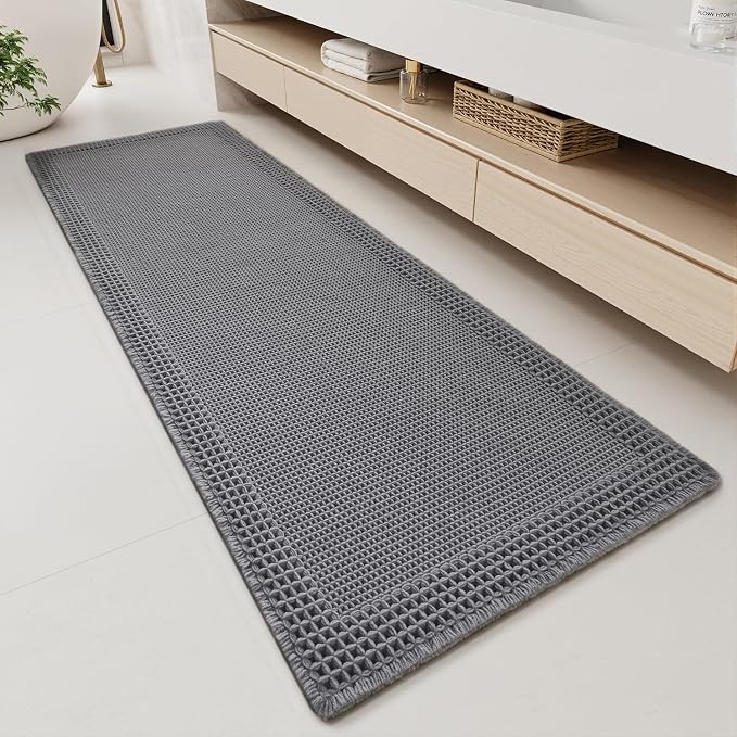 RESARE Waffle Bathroom Runner Rugs, Super Absorbent Bath Mat Non Slip Washable