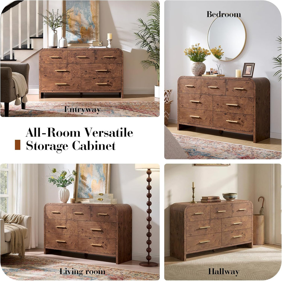 Curved Drawer Dresser for Bedroom with 7 Drawers, 54'' Wide Chest of Drawer