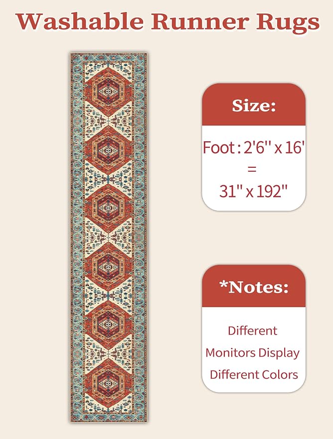 SERISSA Runner Rug for Hallways, Extra Long Boho Rug Ultra Soft Vintage Orange