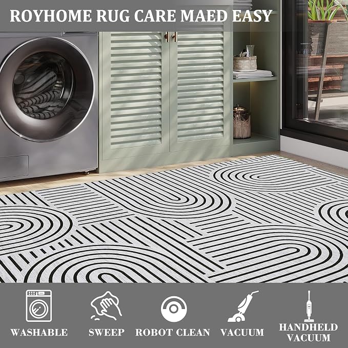 Washable Rug 4x6 Area Rugs for Living Room, Abstract Rug for Bedroom, Soft