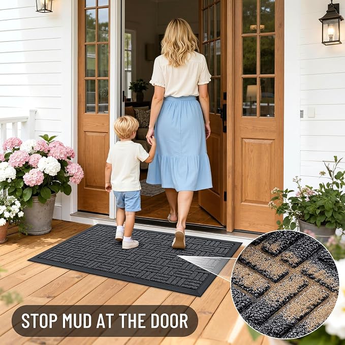 OLANLY Front Door Mat Outside Entrance 35x23, Heavy Duty Sturdy Natural Rubber