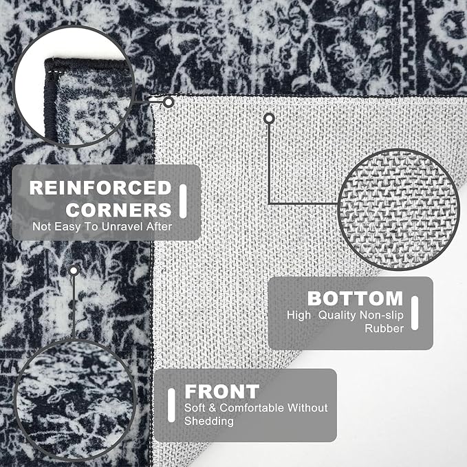 KILOCOCO Hallway Runner 2x7 Rug Runner Printed Vintage Floral Washable Kitchen