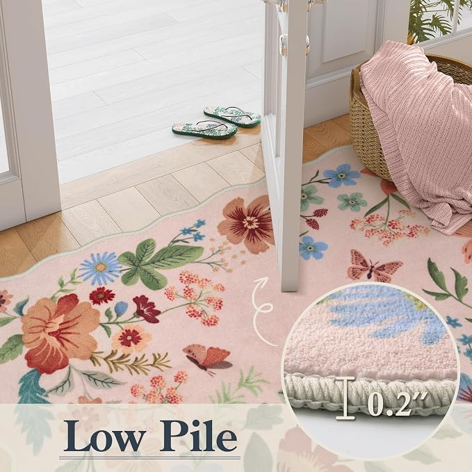 Lahome Floral Living Room Rugs, Light Pink