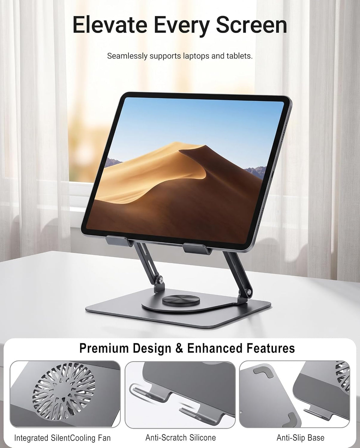 360° Rotating Laptop Stand with Upgraded Integrated Fan