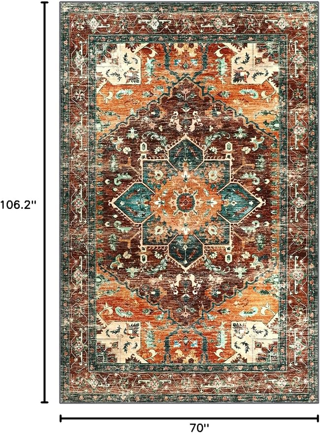 Yamaziot 6x9 Large Area Rug, Non-Slip Washable Boho Vintage Living Room Rug