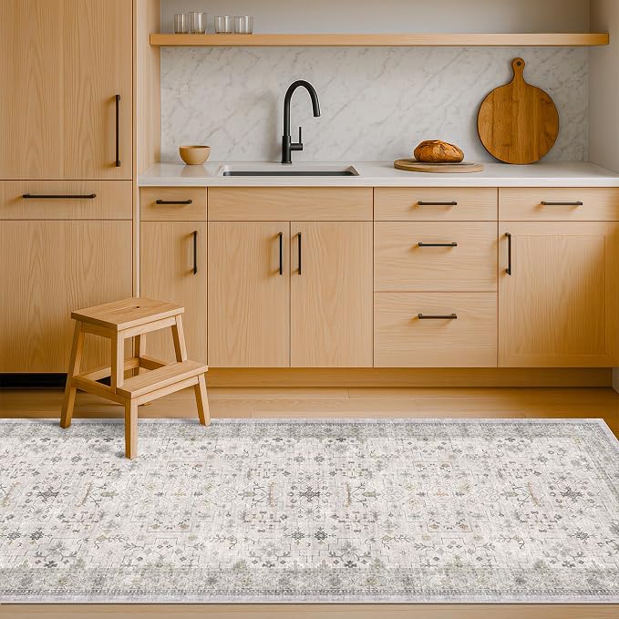 Light Grey 2x7 Boho Bathroom Runner Rug