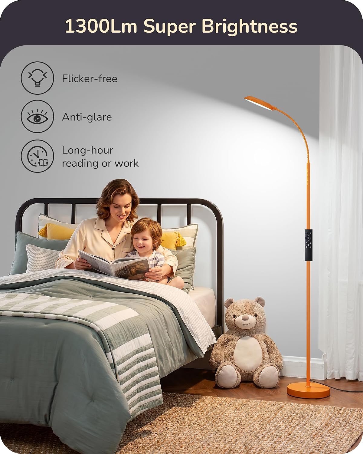 EDISHINE Gooseneck Standing Lamp 1300LM Super Bright for Living Room Orange