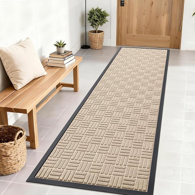 OLANLY Front Door Mat Outside Entrance 71x23, Heavy Duty Sturdy Natural Rubber