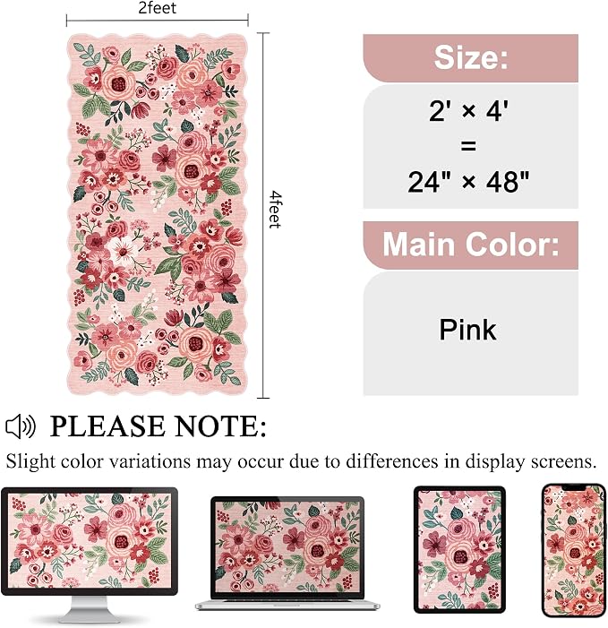 DUKINO 2x4 Washable Runner Rugs, Non Slip Floral Print Entryway Rug