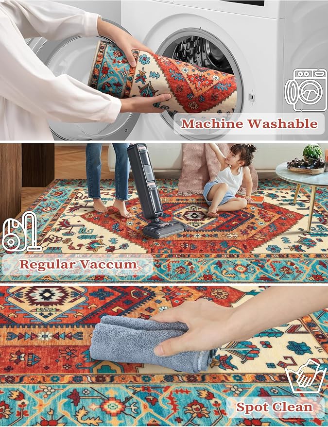 SERISSA Runner Rug for Hallways, Extra Long Boho Rug Ultra Soft Vintage Orange