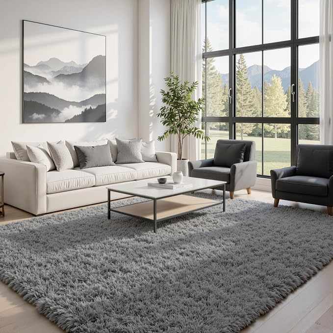 5x7 Area Rugs for Living Room Rug: Soft Fluffy Shag Light Gray Rugs for Bedroom