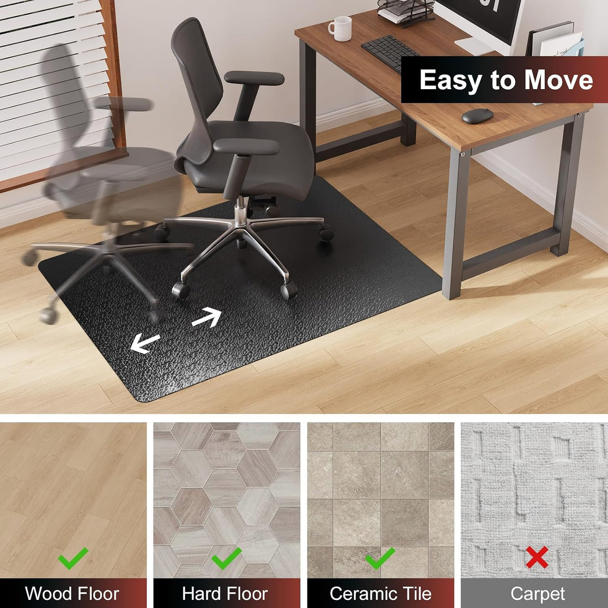 Office Chair Mat for Hardwood Floor, 50"x60" PVC Desk Chair Mat