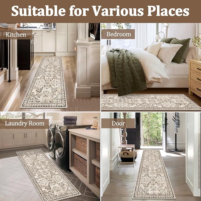 Yamaziot Washable Runner Rug 2x5 – Non Slip Boho Floral Hallway Runner Rug