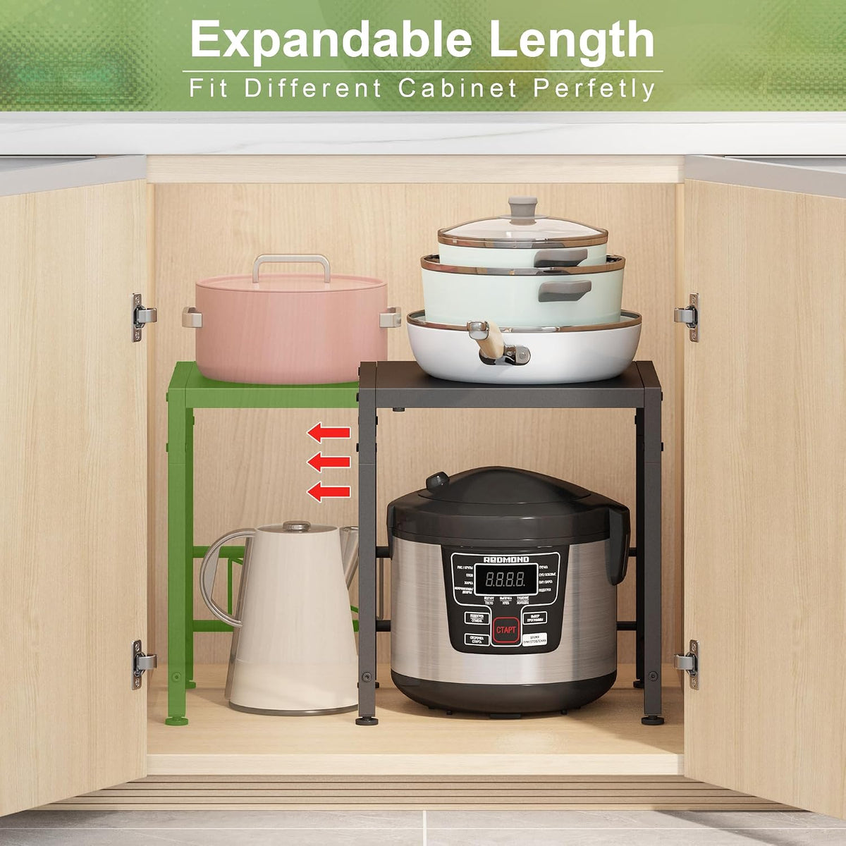 Expandable-Metal-Storage-Shelves-For-Pantry Kitchen Garage, 120lbs Heavy Duty Shelving Units For Small Appliance For Countertop Cabinets, Adjustable Shelf Organizer Riser Rack For Closet Warehouse