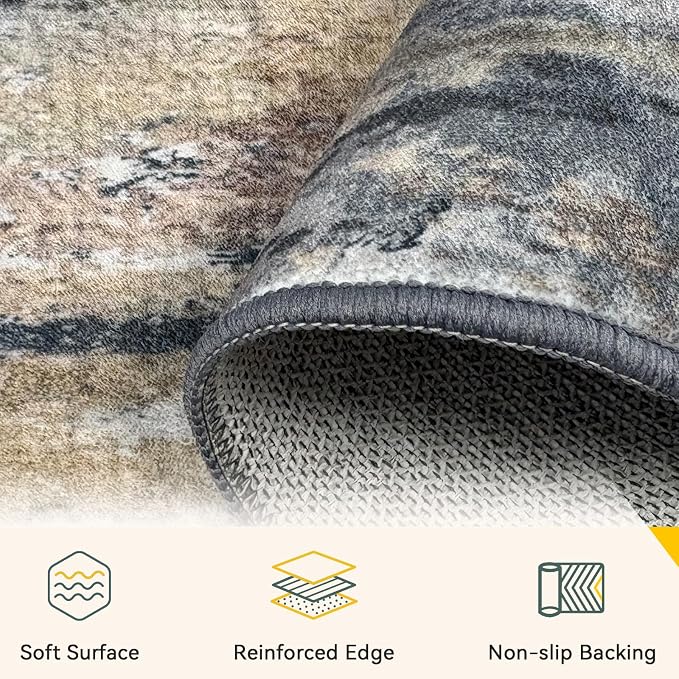 RELEANY Washable Area Rugs 5'x7' Non-Slip Modern Abstract Soft