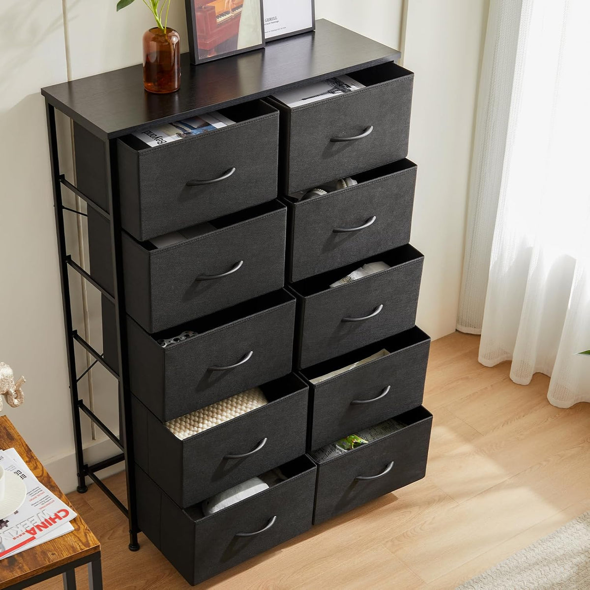 DUMOS 10 Drawer Tall Dresser for Bedroom & Living Room, Black