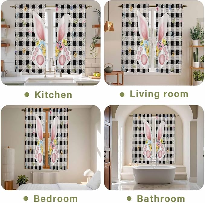 Easter Window Curtains 63 Inch Long 2 Panel Set, Rod Pocket Bedroom Curtains &