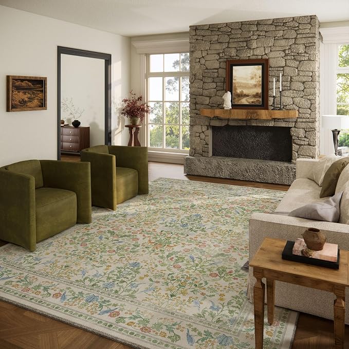 10x12 Area Rugs for Living Room: Washable Rug Stain Resistant Non Slip Low Pile
