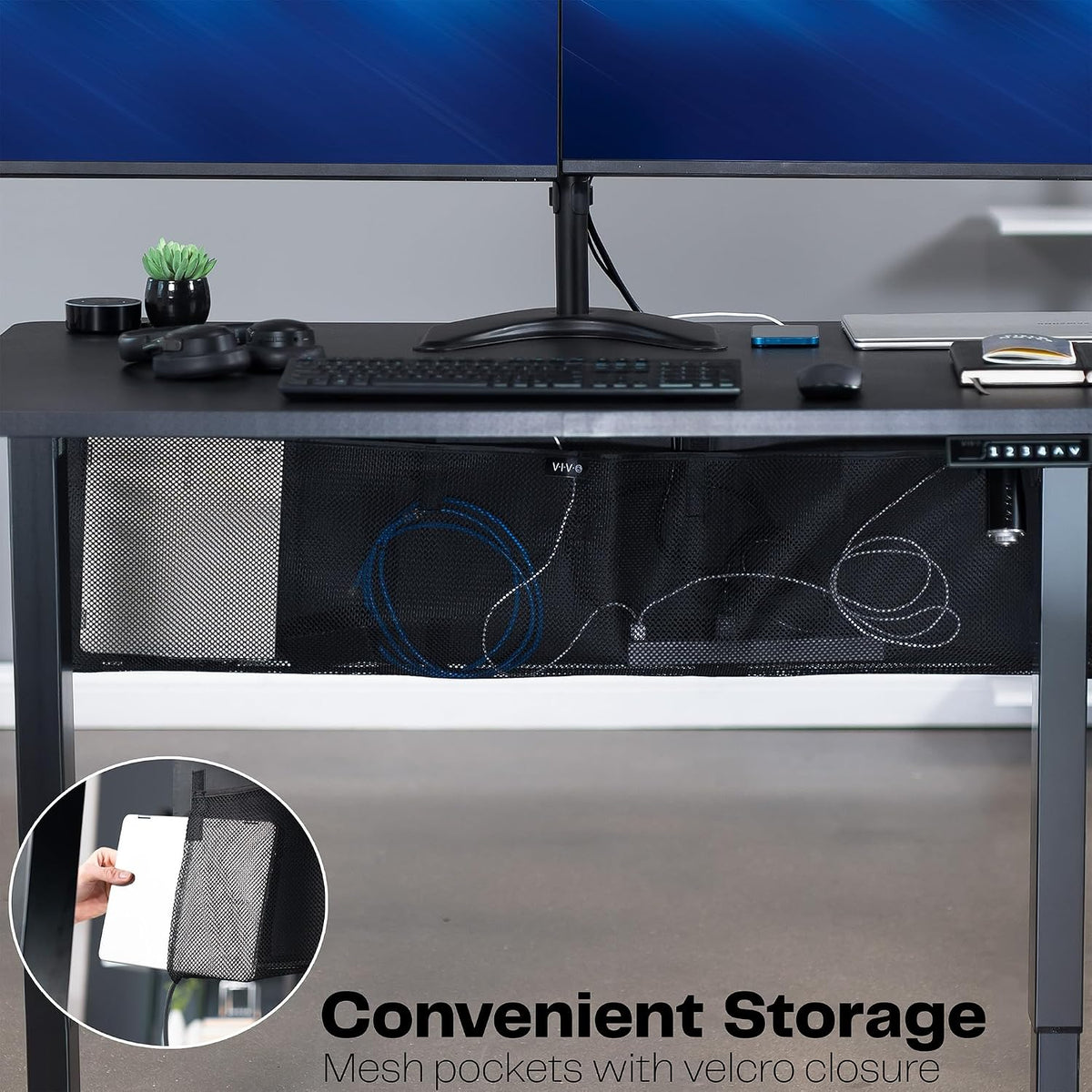 VIVO Black Clamp-on 48 inch Desk Cable Management Sleeve, DESK-SKIRT-48P