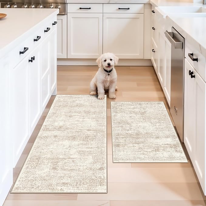 Kitchen Rugs Sets of 2, Washable Non-Slip Kitchen Mats