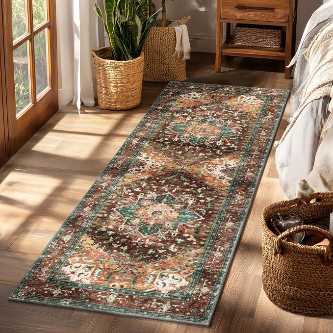 Yamaziot Washable Runner Rug, 2x6 Non-Slip Boho Vintage Hallway Rug Runner