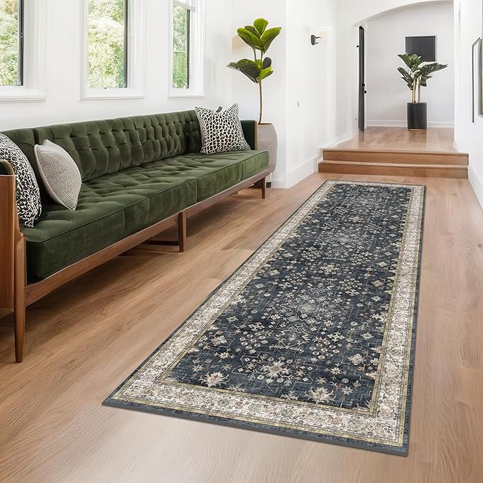 Hazo Haus Black Boho Washable 3x10 Extra Long Hallway Runner Rug, Waterproof