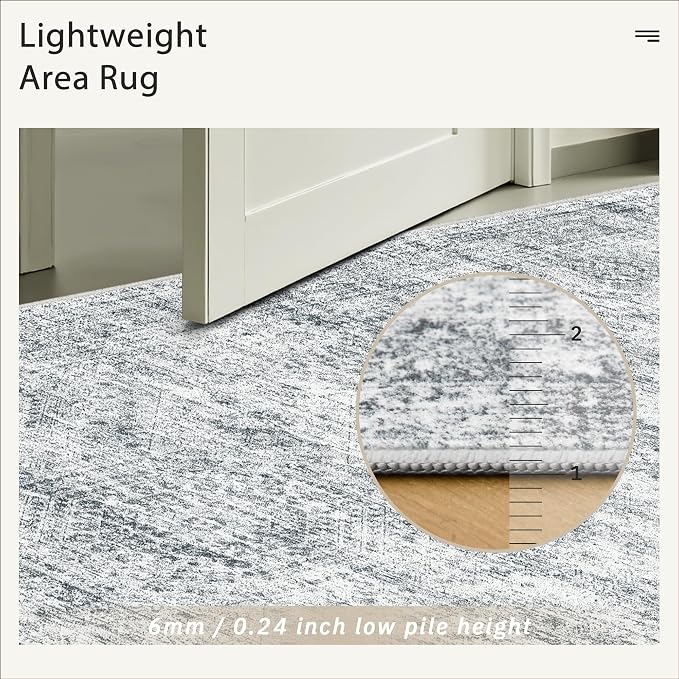 Soalmost 5x5 Grey Round Rug 5ft Living Room Circle Rug Vintage Gray Round Area