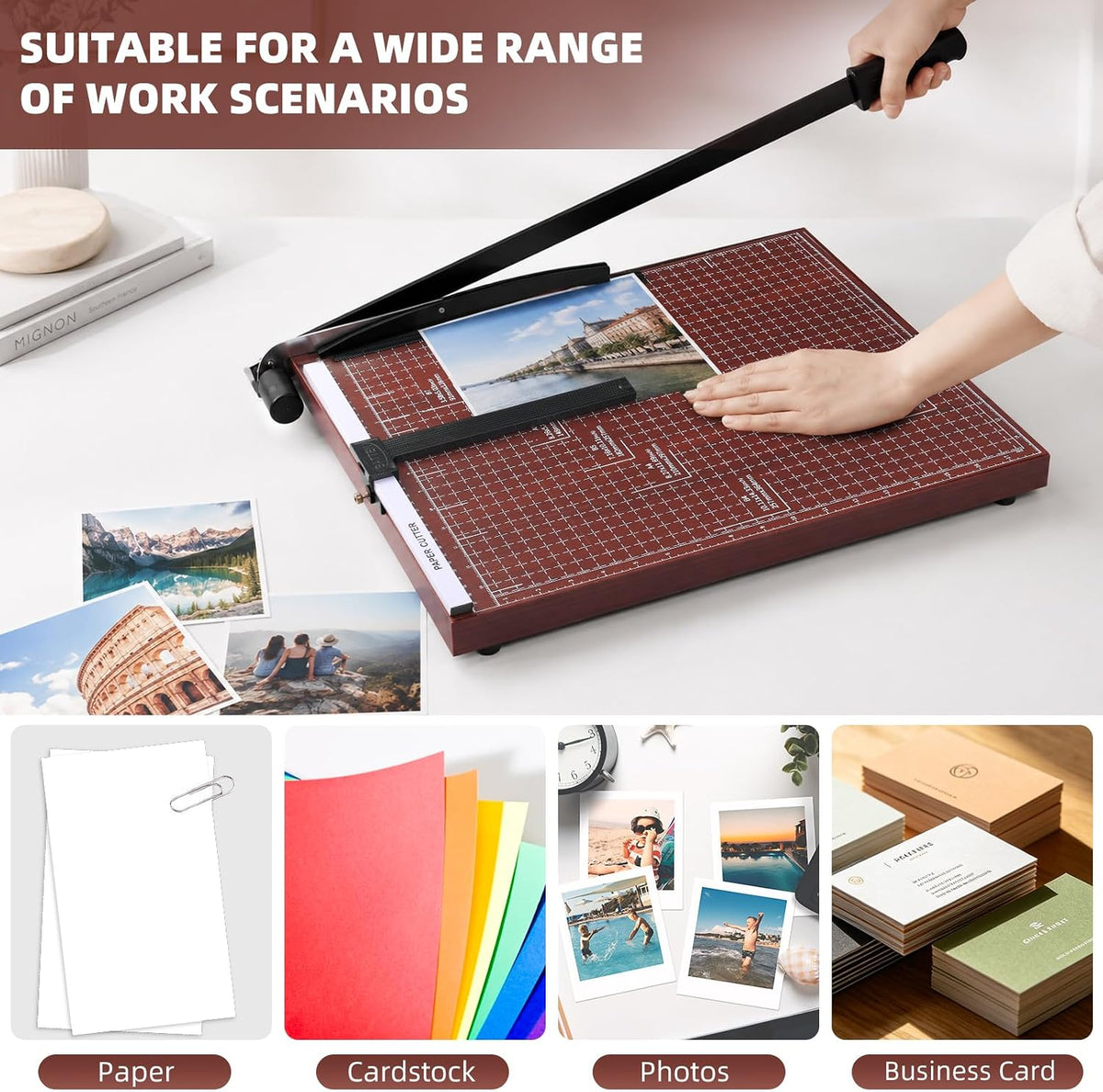 18 Inch A3 Paper Cutter Guillotine - Industrial Wooden Base Paper Slicer for Cardstock & Photos - 12 Sheet Heavy Duty Paper Trimmer for Professional Studio, Classroom & Office