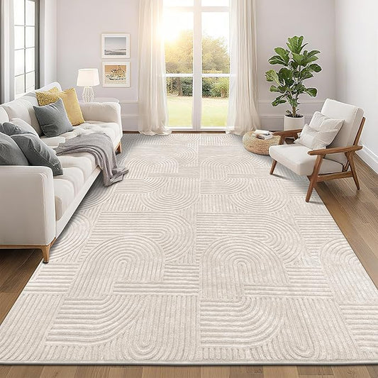 Pauwer 9x12 Washable Area Rugs for Living Room Modern Beige Solid Color Soft