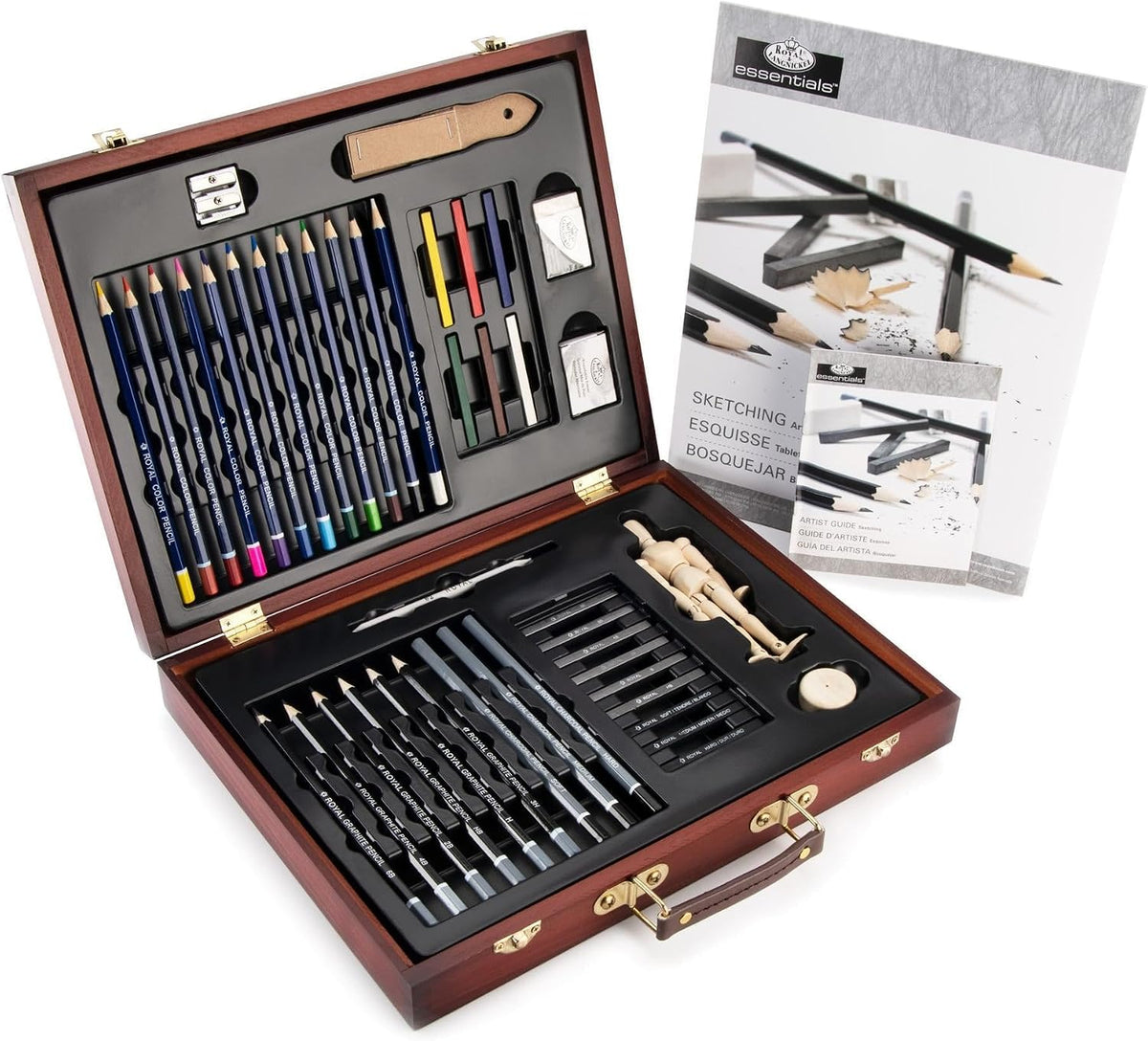 ROYAL BRUSH RSET-DS2030 45 Piece Sketch & Drawing Wooden Box Art Set