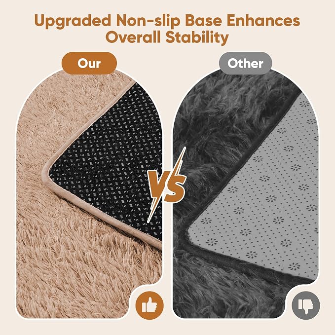 8x10 Area Rugs for Living Room Bedroom: Camel Soft Fluffy Shag Upgrade Non-Slip